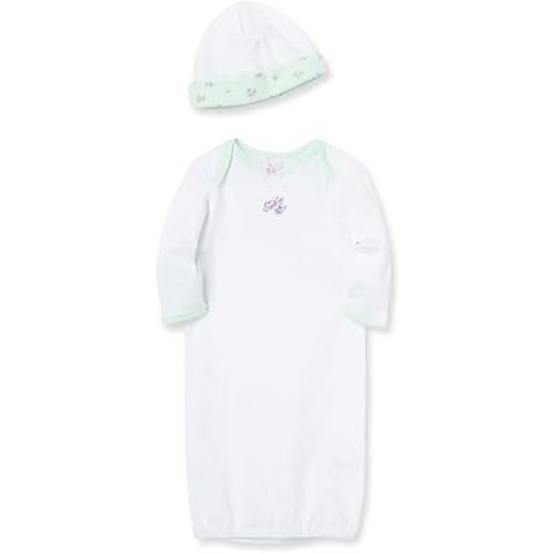 Little Me Clothes for Baby Girls' 2-Piece Nightgown and Cap Set 100% Cotton with Elastic Bottom, Baby Essentials, 0-3 Months