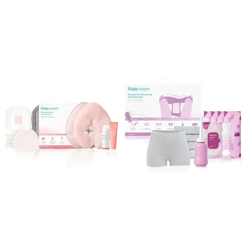 Frida Mom Breastfeeding & Postpartum Essentials Bundle: Nursing Survival Kit & Postpartum Recovery Set - Gift Set with Reusable Breast Relief Packs, Nipple Care, Perineal Healing, and More