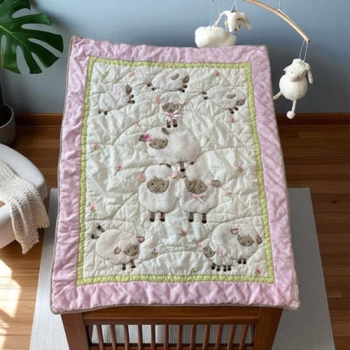 Kidsline Baby Blanket Quilt Sherpa Appliqué Lamb Sheep Nursery Bedding Flowers