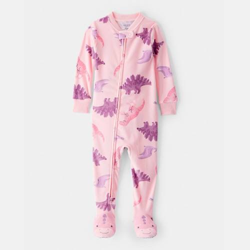 Baby & Toddler Girl Carter's One-Piece Fleece Dinosaur Loose Fit 2-Way Zip Pajamas
