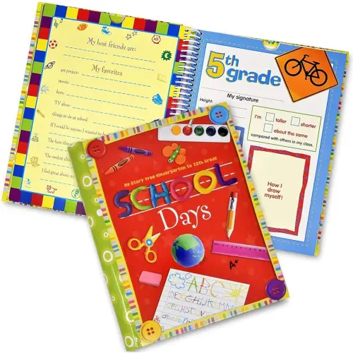 PI Kids School Memory Book Album Keepsake Scrapbook Photo Kids Memories from Preschool Through 12th Grade with Pockets for Storage Portfolio + Bonus 12 Slots to Paste Pictures - of School Pictures