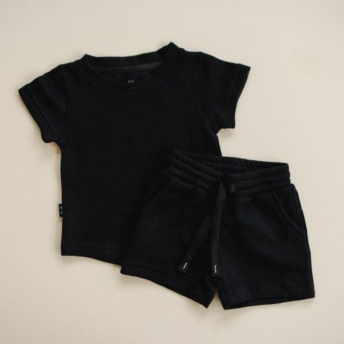 Kids Raven Waffle Knit Short Set Black 3-6M - Olive + Scout