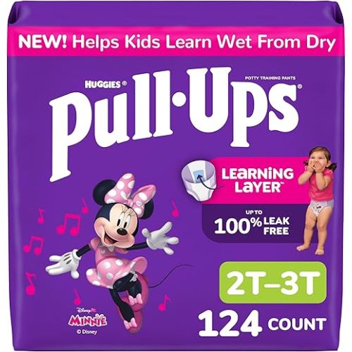Pull-Ups Girls' Potty Training Pants, Size 2T-3T Training Underwear (16-34 lbs), 124 Count (4 packs of 31)