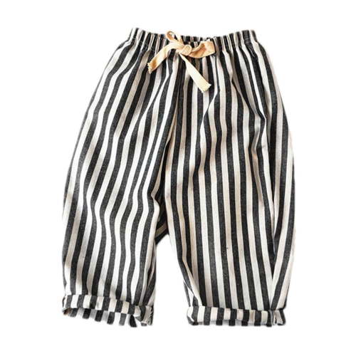 FAIWAD Unisex Boys Girls Striped Cotton Linen Pants Drawstring Baggy Roll Hem Trousers Casual Lightweight Clothes