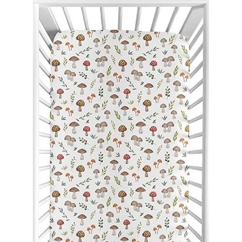 Sweet Jojo Designs Fitted Baby Crib Sheets (Woodland Mushroom) for Boys or Girls, Infant Nursery, Toddler Room - Standard Size (Colorful, Watercolor, Toadstool, for The Forest Animals Collection)