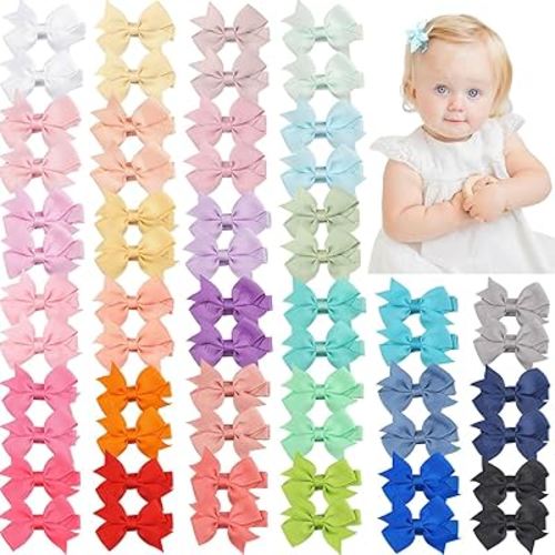 CÉLLOT Hair Clips for Baby Girls - 60 Tiny 2" Fully Covered Bows Barrettes for Infants and Toddlers