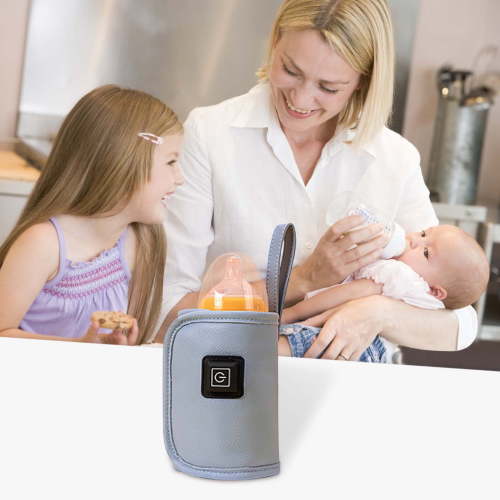 Qnjujn Portable USB Baby Bottle Warmer - 24H Insulation Cover for Milk, Travel, Car, Stroller, 4-Temperature Control, Power Bank Compatible, Foldable Design