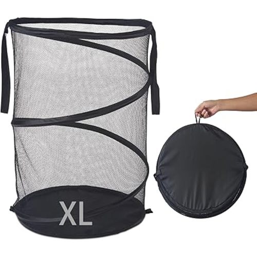 Seiritex Mesh Popup Laundry Hamper 115L Foldable Laundry Basket Extra Large Capacity Collapsible Clothing Storage Basket with Handles 26 H x 18 W x 18 L (Black)