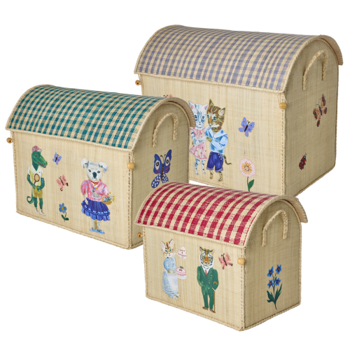 Raffia Storage Baskets with Nathalie Lété Theme - Set of 3