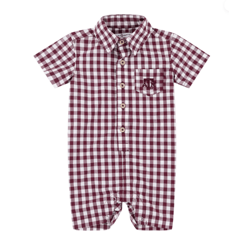 Texas A&M Collegiate Outfitters Boys Plaid Romper - Maroon