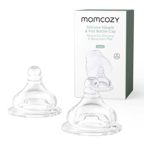 Momcozy Soft Baby Nipple Premium Natural Flow Silicone for Wide-Neck Bottles, BPA-Free, Perfectly Compatible with Momcozy Breast Milk Cooler, Medium (Pack of 2)
