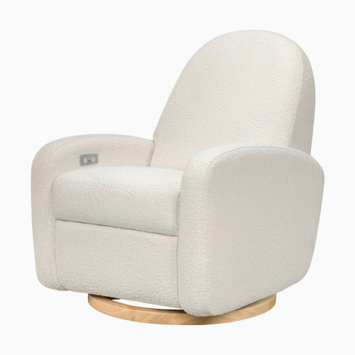 babyletto Nami Electronic Recliner and Swivel Glider - Ivory Boucle With Light Wood Base