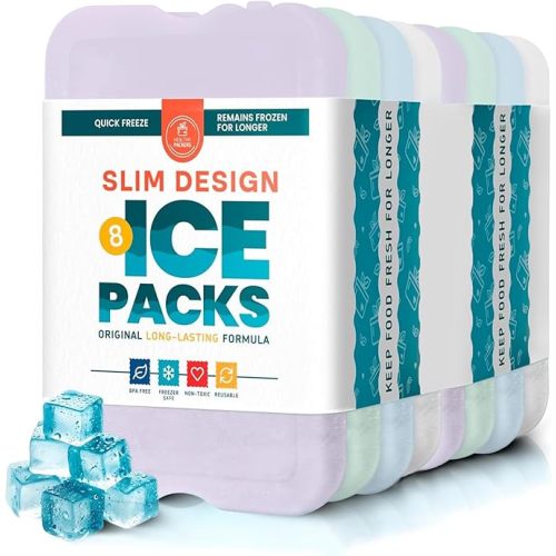 Healthy Packers Reusable Ice Packs for Lunch Boxes - Long Lasting Slim Freezer Packs, Thin Non-Toxic BPA-Free Hard Gel Ice Blocks for Coolers, Kids & Adults Lunch Bags, Travel, Camping, Food Storage