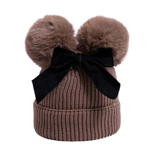 Povozer Baby Beanie Winter Hat Knitted Warm Hat with Bow Toddler Beanies(Khaki,6-36M)