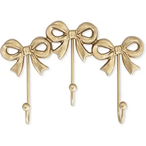 Small Bow Wall Hook,Gold Wall Mounted Functional Hooks,Antique Gold Cast Iron Hook for Coats,Bags, Bath Towels,Room Decorations,Girls Room,Bathroom,Office(Three-Bows Hooks:8.27x5.59 inches)