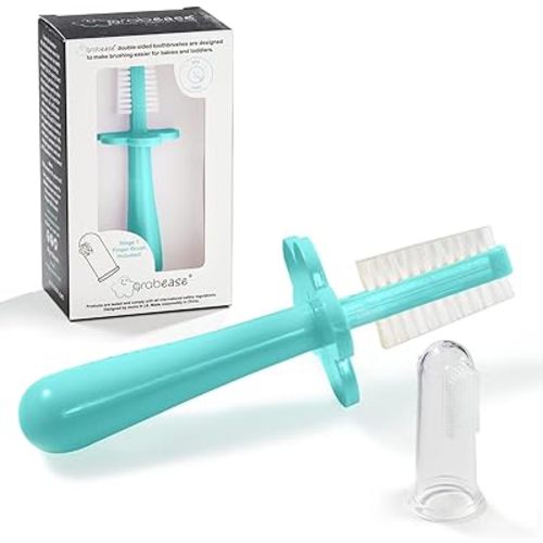 grabease Silicone Finger Toothbrush for Infants & Toddlers - Double-Sided Tapered Bristles for Toddler Teeth Cleaning - Choke Protection Shield for Kids Toothbrush - 1 Count, Teal