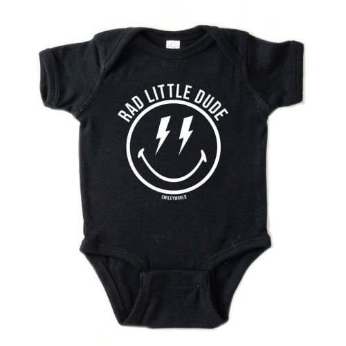 The Juniper Shop SmileyWorld Rad Little Dude Baby Short Sleeve Bodysuit - 6M - Black