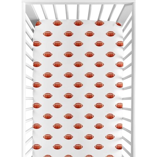Sweet Jojo Designs Brown and White Football Boy Baby Fitted Crib Sheet for Infant Newborn Nursery Toddler Bed Room Standard Mattress - for the Vintage Foot Ball Sports Themed Footballs Collection