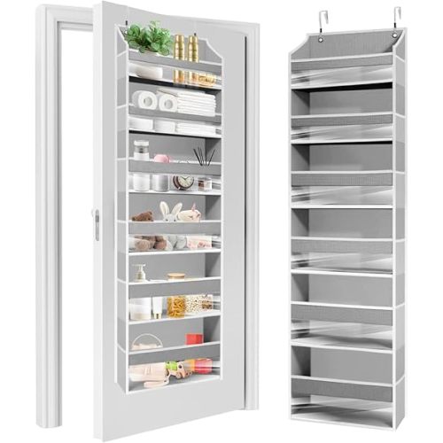 HOMELUX THEORY 1 PC Heavy Duty Over the Door Organizer 55x14x6.7, 6 Large Front & 12 Side Pockets, Hanging Storage Closet Door Organizer for Bedroom, Bathroom and Baby Nursery Storage (Light Gray)