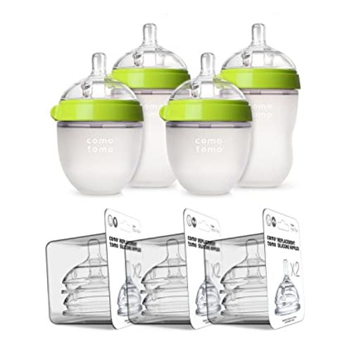 Comotomo Baby Bottle Bundle, Green, (7 Piece Set)