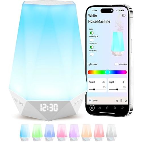 Multifunctional Sleep Sound Machines, Portable White Noise Machine for Baby Sleeping 32 Soothing Sounds, Rest Night Light, App Remote Control, Timer Alarm Clock, White Noise Soother for Kids Adults