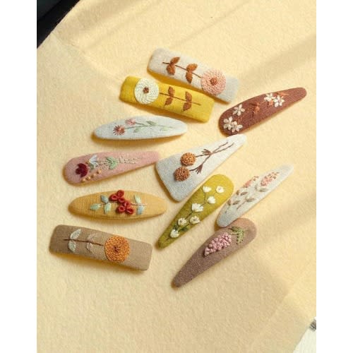 Hand Embroidered Floral Linen Hair Clip, Baby Girl Snap Clip