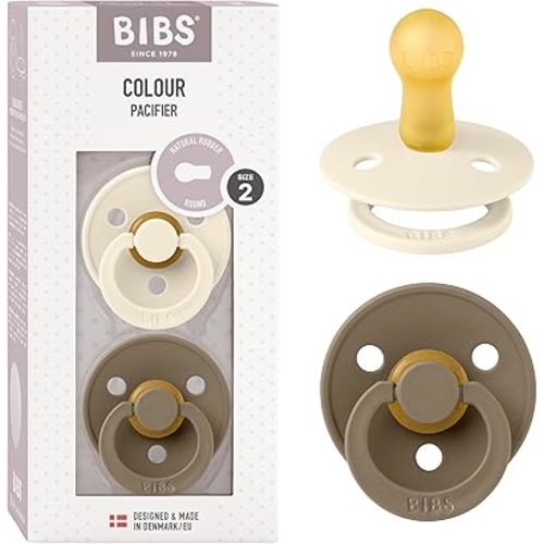Bibs Pacifiers Color Collection, Set of 2 BPA-Free Latex Pacifiers Made in Europe, Round Nipple Baby Pacifier.
