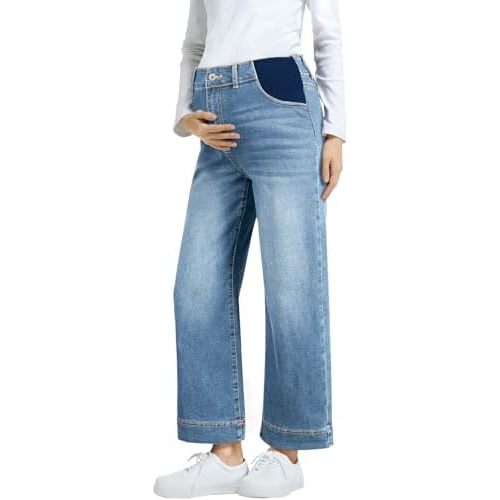 BLENCOT Women's Maternity Jeans High Waisted Wide Leg Pregnancy Pants