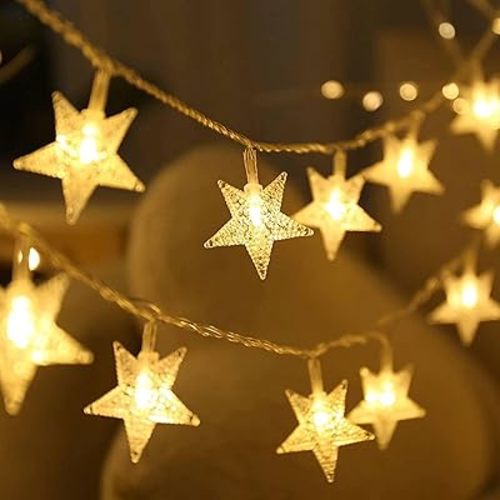 Christmas Decor Star String Lights, 20 FT 40 LED Battery Operated Twinkle Lights Warm White Cute Hanging Star Fairy Light for Bedroom Room Office Home Camper Indoor Outdoor Xmas Tree Decorations