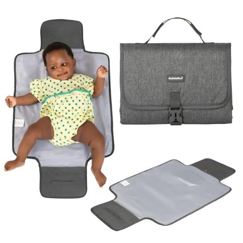 BabbleRoo Baby Changing Pad - Comfortable Portable Changing Pad, Compact, Fits in Any Diaper Bag - Lightweight and Soft with Cute Designs, Convenient Pockets, Extra Head Support – Dark Gray