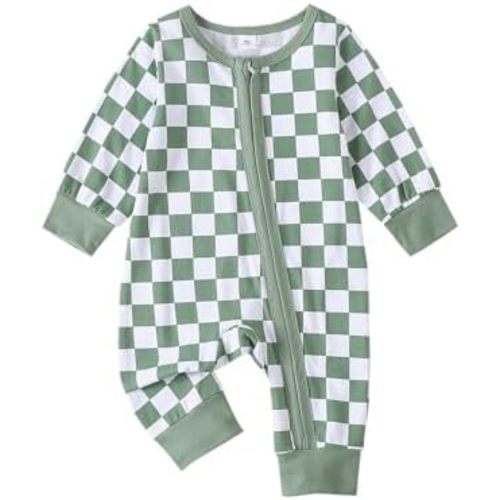 Newborn Boy Outfits Checkered Jumpsuit Long Sleeve Zipper Romper Plaid Bodysuit Fall Winter One Piece Outfit