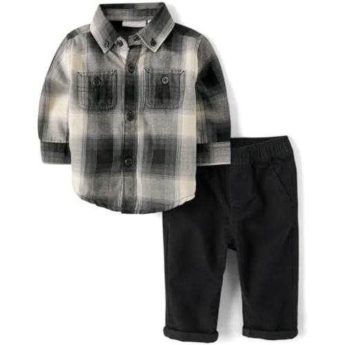 The Children's Place baby-boys And Newborn Long Sleeve Dress Shirt and Pants, 2 Piece Outfit