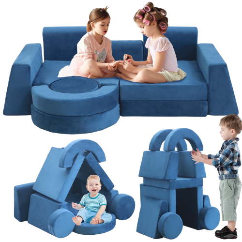 FKS LIFE 13pcs Modular Kids Play Couch, Children Sectional Sofa, Foam and Floor Cushion for Boys and Girls Gift