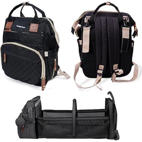 SNUGGY BABY Diaper Bag with Changing Station, Diaper Backpack with Changing Pad, Portable Diaper Organizer, Insulated Bottle Holders, Large Capacity, Water-Resistant Travel Bag (Black)