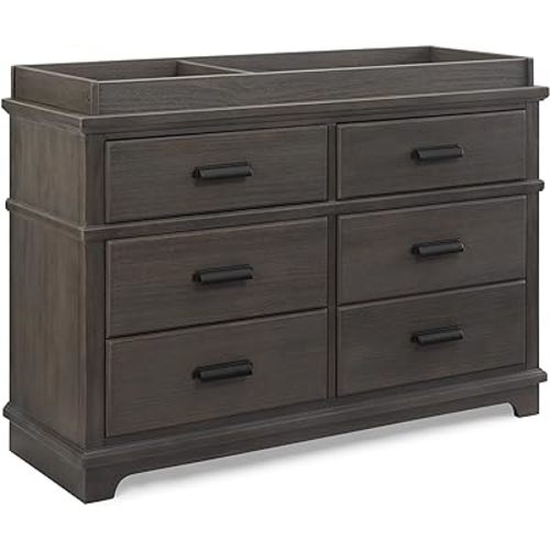 Delta Children Simmons Kids Asher 6 Drawer Dresser with Changing Top, Fully Assembled Rustic, Greenguard Gold Certified, Rustic Grey