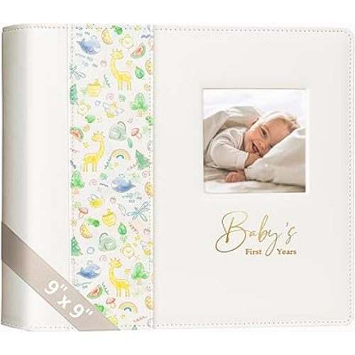 Keepsake Baby Memory Book Girl Boy – Timeless Leather-Bound Baby Milestone Book – Baby Book Keepsake Record First 5 Years - Gender Neutral Baby Scrapbook Album Baby Album Journal Registry Search Gift