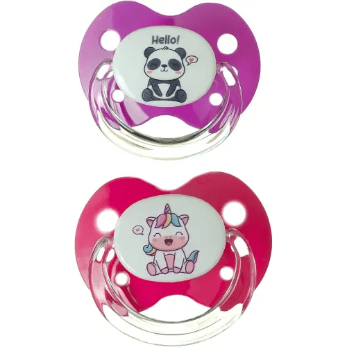 Playtex Baby Binky Orthodontic Pacifier with Snap-On Cover, Air Comfort Shield, Medical Grade Silicone, 6 Months+, Pink & Purple (2 Count)