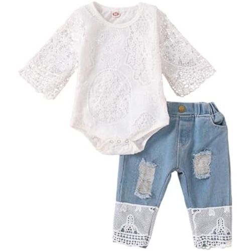 Baby Girl Clothes Outfits Toddler Infant Baby Romper Top+Jeans Clothing Set