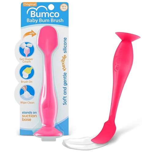 Bumco Baby Bum Brush + Mini Baby Diaper Cream Spatula with Case - BPA-Free Silicone Diaper Spatula with Suction Cup, Wipe-Clean, Mom-Invented Butt Paste Applicator (Pink & Pink)