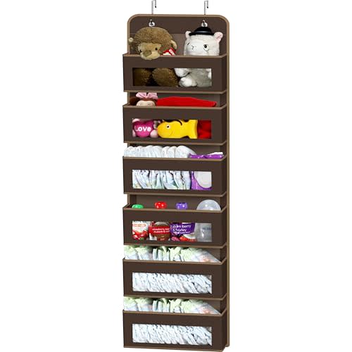 Simple Houseware 6 Clear Window Pocket Over Door Hanging Organizer, Brown | Over the Door Storage for Closet, Bedroom, Bathroom, Pantry