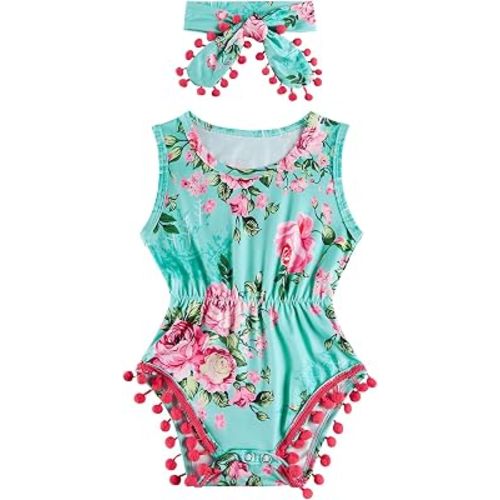 BFUSTYLE Baby Girl Clothes 0-24 Months Outfit Sleeveless Infant Romper Bodysuit with Headband