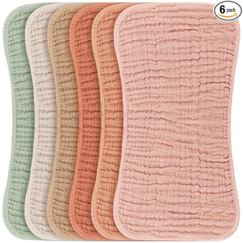 Konssy 6 Pack Large Muslin Baby Burp Cloths and Burp Rags Set for Newborn