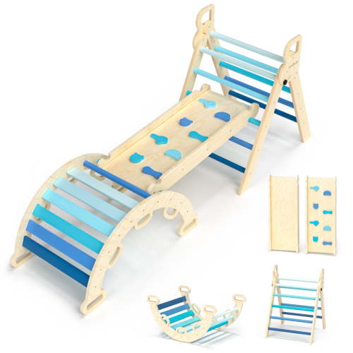 BlueWood Foldable Pikler Triangle Set, Arch, Ramp, Ladder and Cart for Indoor Climbing, 3-Piece Set