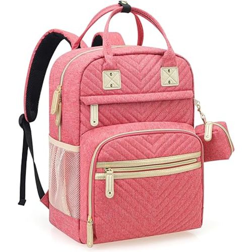 Tuwubi Diaper Bag Backpack, Baby Essentials Travel Tote Bag, Multi function Waterproof Backpacks, Travel Essentials with Stroller Straps & Pacifier Case - Pink