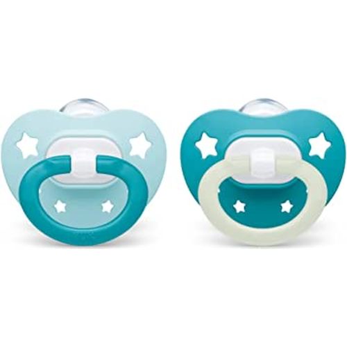 NUK | Orthodontic Pacifiers | 0-6 Months | Best Pacifier for Breastfed Babies | BPA Free | Glows in The Dark | 2-Pack (Signature Neutral)