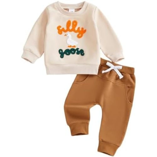 CIYCUIT Toddler Baby Boy Outfits Goose Embroidered Sweatshirt Pants Set