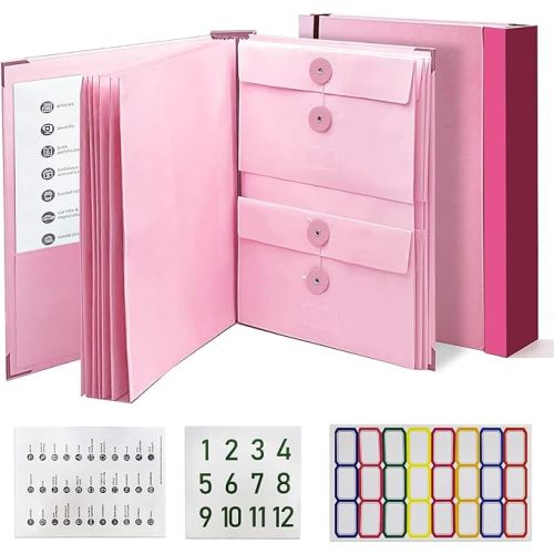 Document Organizer,Folio Folders with Pockets,File Organizer for Paper,Important Documents, Expanding File Folder for Office and School,in Case I Go Missing Binder(Pink,2In Thick)