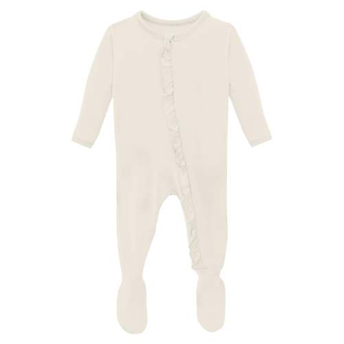 Layette Ruffle Footie with 2 Way Zipper in Natural
