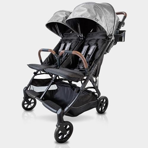 Strolee Lightweight Double Side by Side Stroller - 22 Lbs, 9.5" Compact Fold, Twin Nap Ready Seating, No Rethread Harness, Magnetic Buckle & Ultra Plush Seat 60Lb Max Per Seat- (v2 Shadow)