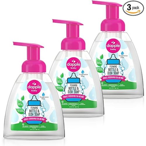 Dapple Foaming Baby Bottle Soap & Dish Soap Baby, Fragrance Free, 13 Fl Oz Bottle (Pack of 3) - Plant Based Dish Liquid for Dishes & Baby Bottles - Hypoallergenic Soap, Liquid Soap